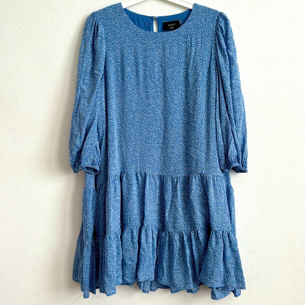 VICI blue micro polka dot flowy dress size large